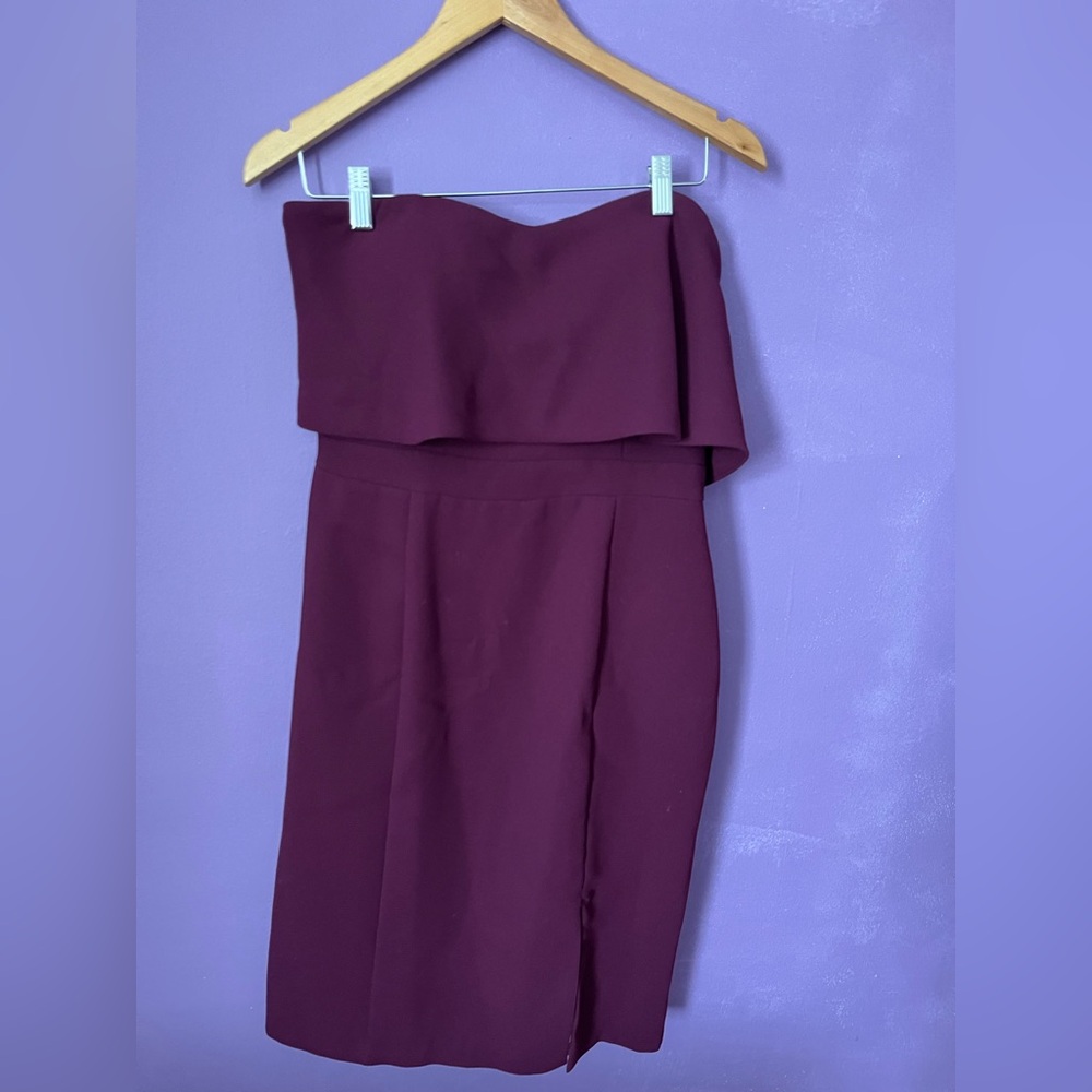 Xscape Strapless Fold-Over Dress in Wine